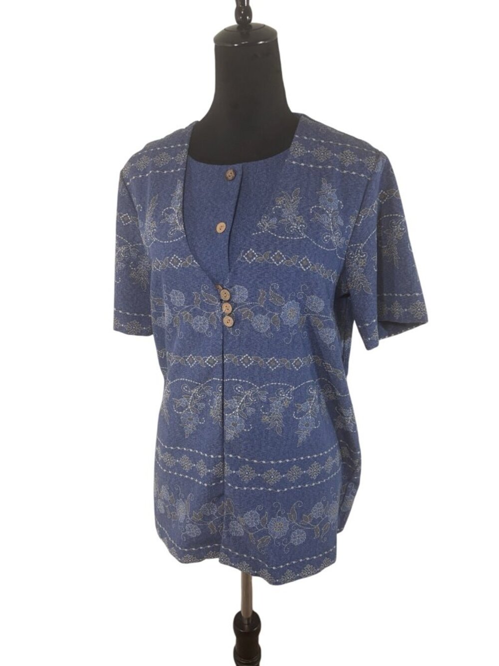 Alfred Dunner Blue Floral 2-in-1 Cardigan Top 12P Petite Embroidered Classi